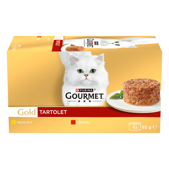 کنسرو گربه گورمت گلد Gourmet Gold مدل Tartolet طعم گوشت گاو و مرغ بسته ۴ تا ۸۵ گرمی